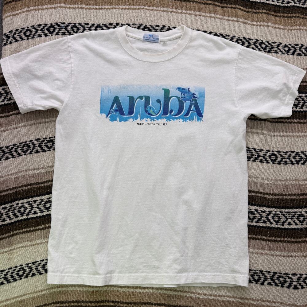 Vintage 90's Princess Cruise Line Aruba White Tropical Ocean Tee Shirt Sz Medium